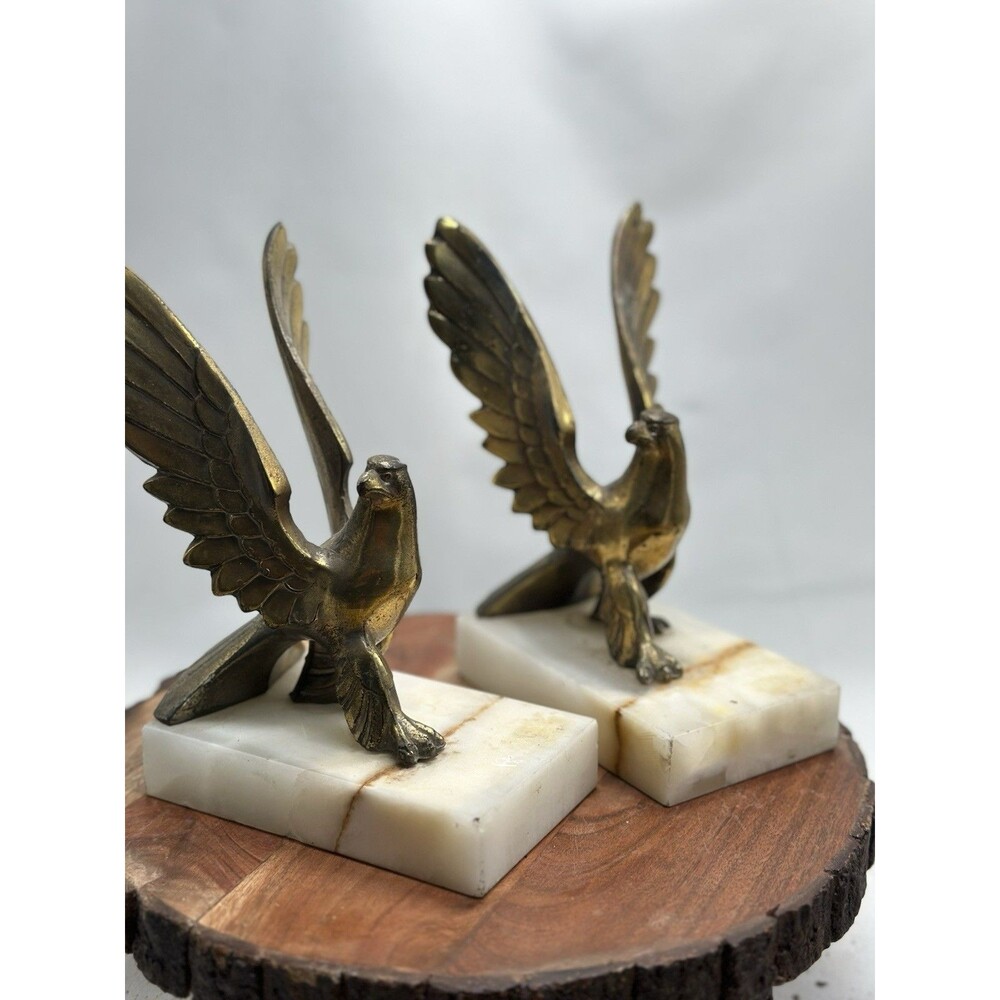 American Eagle Bookends Bookend Door Stop Onyx Bases Heavy Brass
